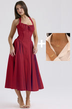 Women's Solid Color Dress, Casual Fashion A Line Dress with Forever Necklace set